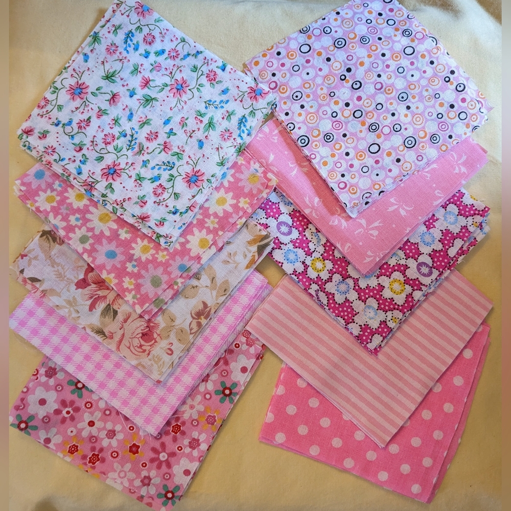 Pink Floral Fabric Quilting Squares Precut 4”  Mixed Prints 50 pc TM1-I